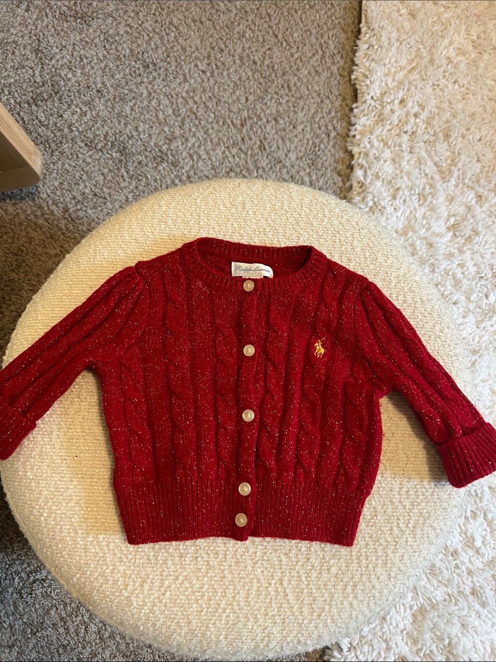 Ralph Lauren Sparkle Red Cable-Knit Baby Cardigan
